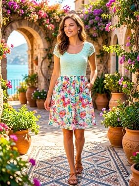 Almost Famous Mint Lace Top Floral Skater Dress Open Back Bow Desing like New